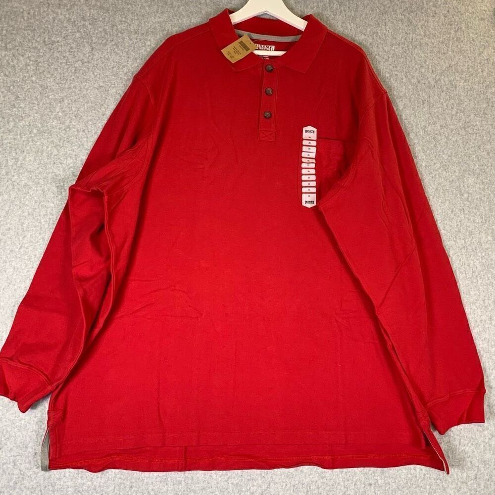 Duluth Men’s Size 3XL Long Sleeve Collared Polo Shirt Red Cotton 3 Button NWT
